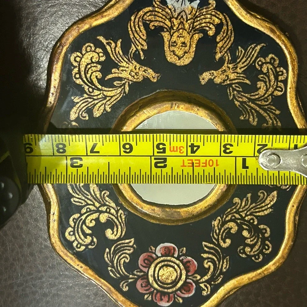 Vintage Peruvian mid-century miniature wall Mirror with Hand-Painted Detail